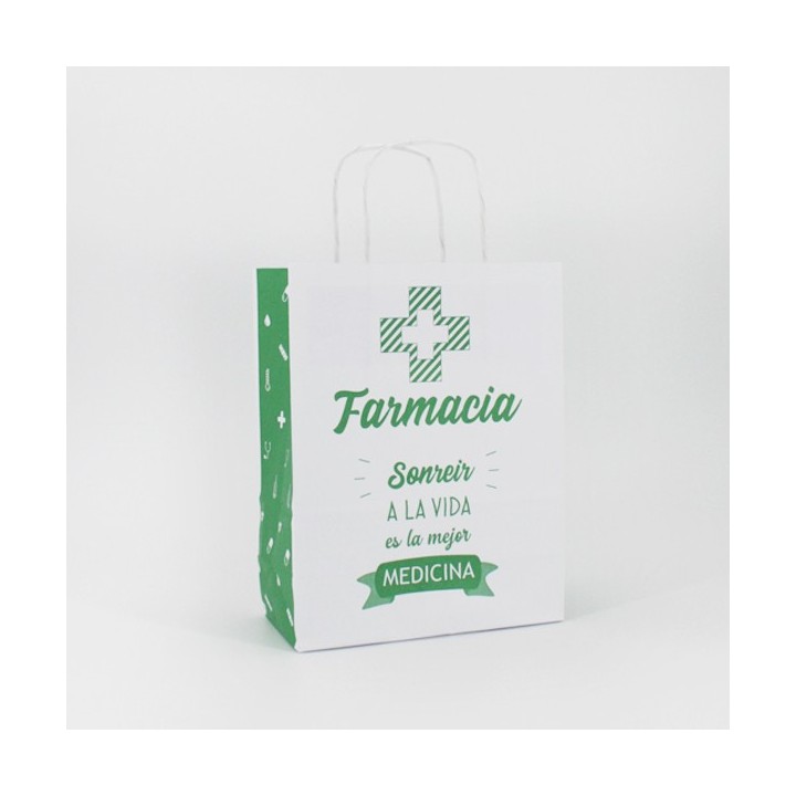 Bolsa de Papel Asa Rizada Farmacia 18+8x23 Caja de 200 Unidades