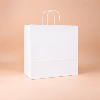Bolsa de Papel Asa Rizada Blanco Celulosa 43+15x36 Caja de 250 Unidades