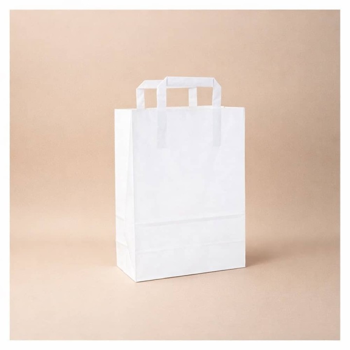 Bolsa de Papel Asa Plana Blanco Celulosa 22+10x28 Caja de 250 Unidades